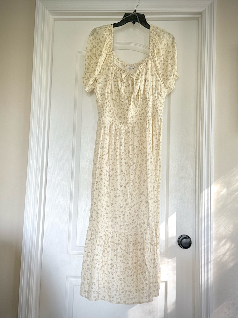 2 for $15 Celebrity Pink Cream Floral Maxi Dress with Puff Sleeves
